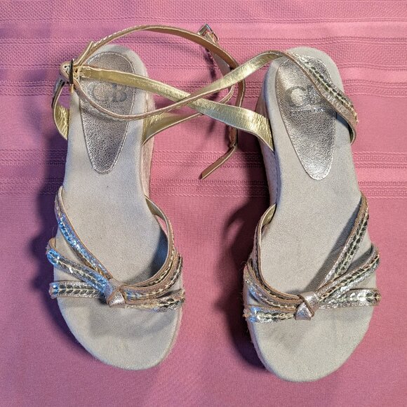 Gianni Bini Gold Sequin Ankle Strap Platform Sandals - Picture 12 of 14
